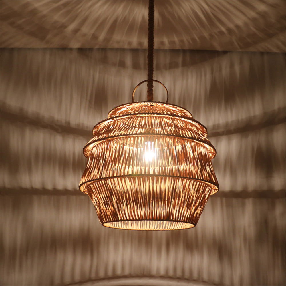 Handcrafted Pagoda Shape Rattan Pendant Light