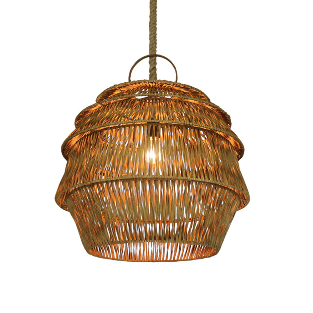 Handcrafted Pagoda Shape Rattan Pendant Light