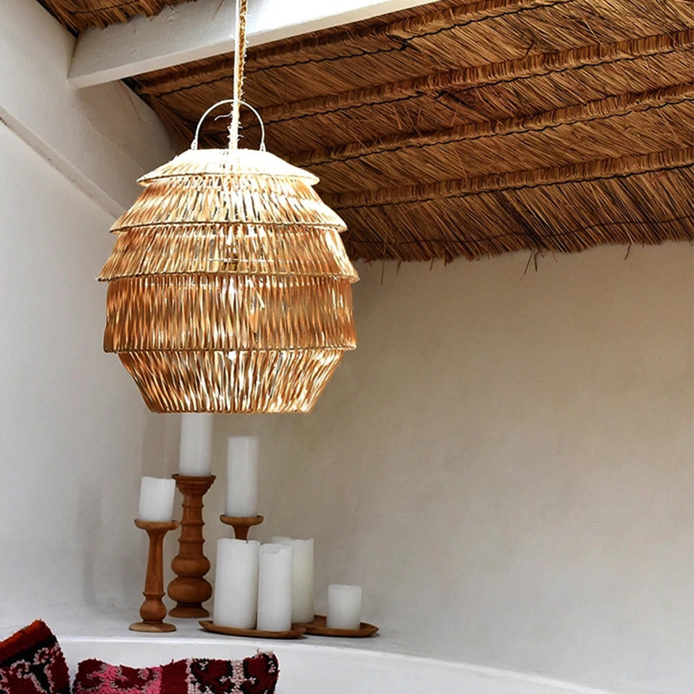 Handcrafted Pagoda Shape Rattan Pendant Light