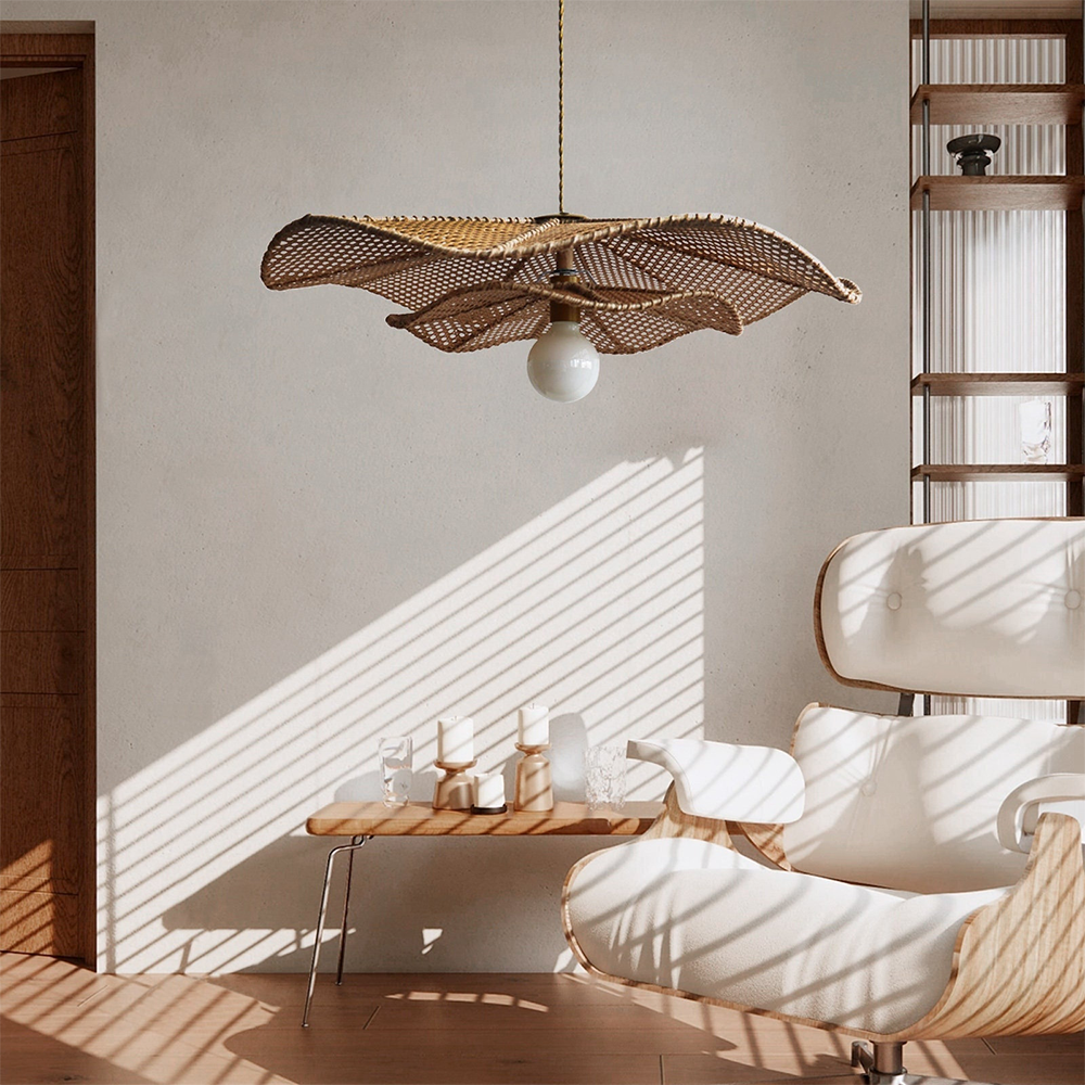 Retro Boho Lotus Leaf Shape Rattan Pendant Light