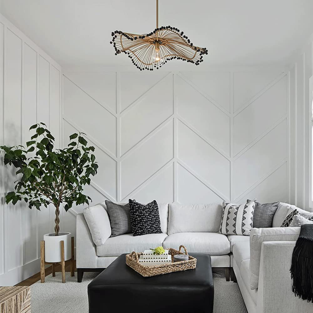 Modern Hand-Woven Rattan Pendant Light For Kitchen Island