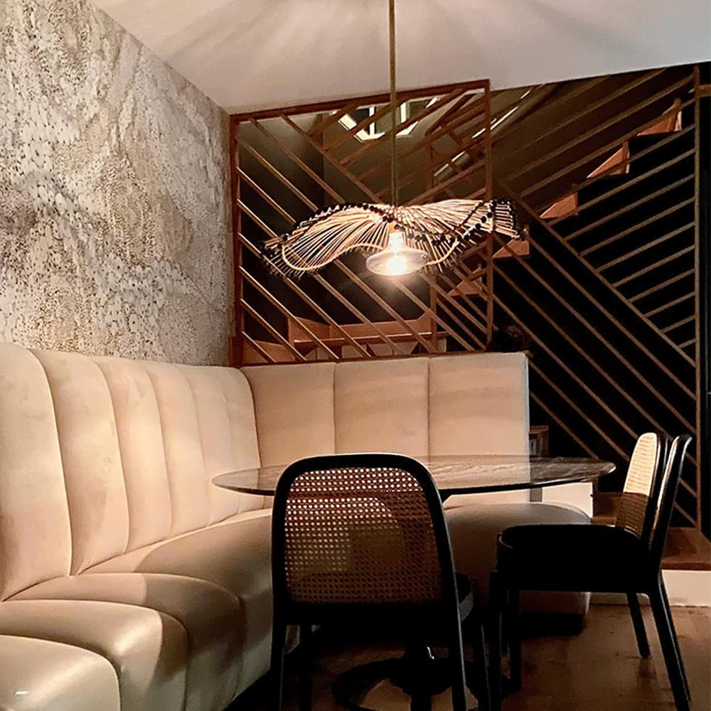 Modern Hand-Woven Rattan Pendant Light For Kitchen Island
