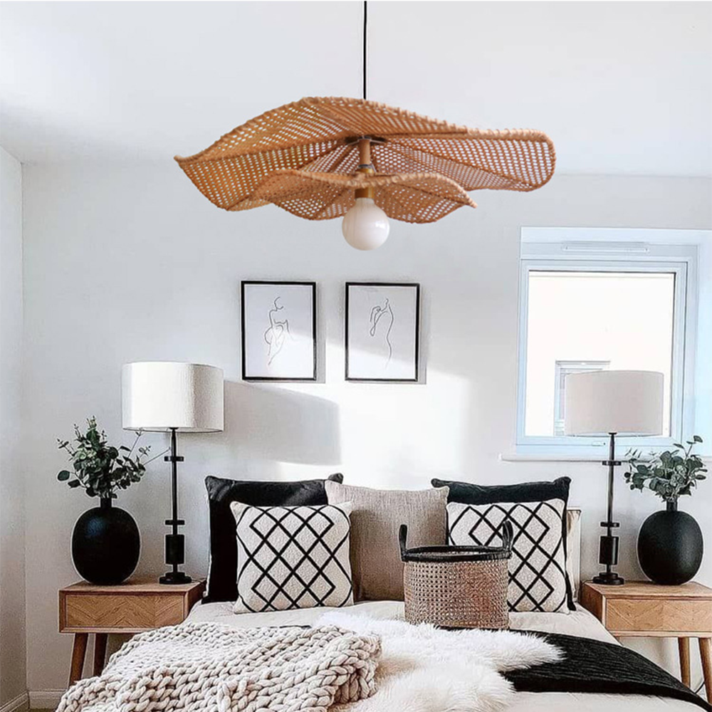 Retro Boho Lotus Leaf Shape Rattan Pendant Light