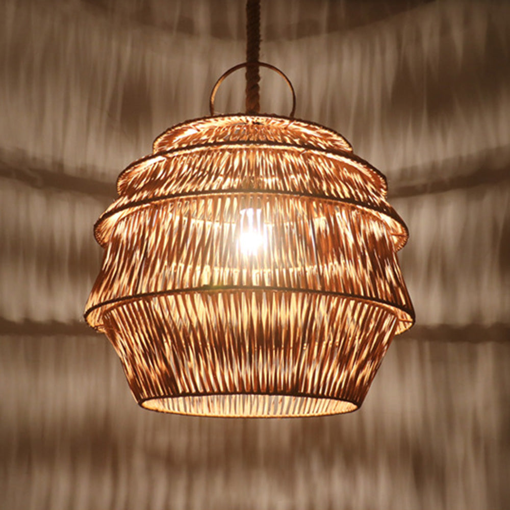 Handcrafted Pagoda Shape Rattan Pendant Light
