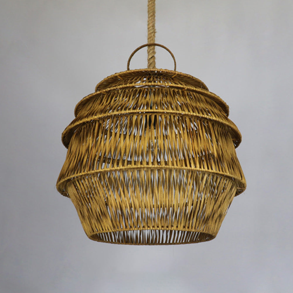Handcrafted Pagoda Shape Rattan Pendant Light