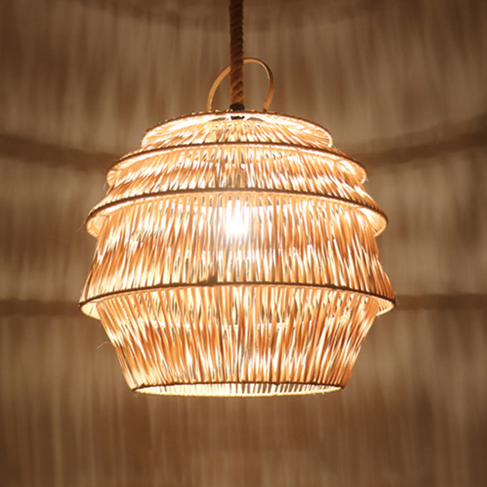 Handcrafted Pagoda Shape Rattan Pendant Light