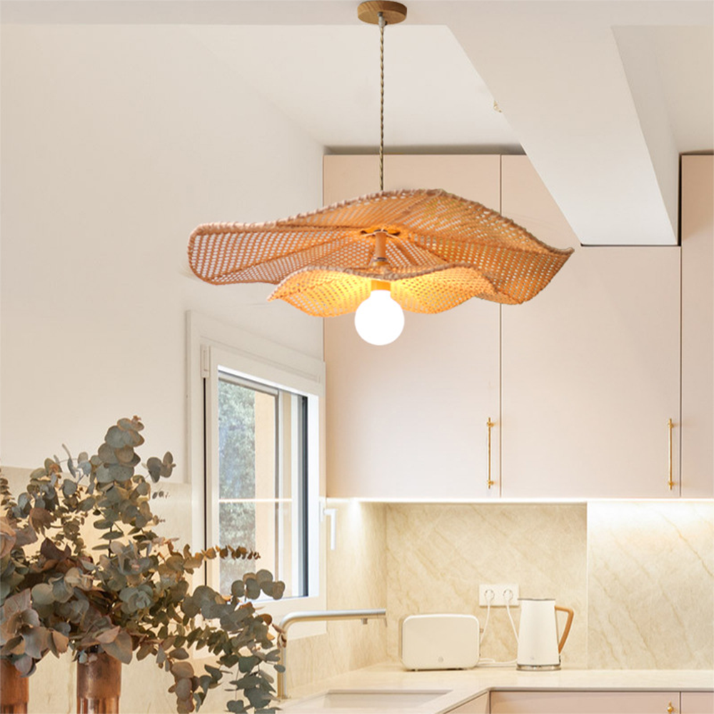 Retro Boho Lotus Leaf Shape Rattan Pendant Light