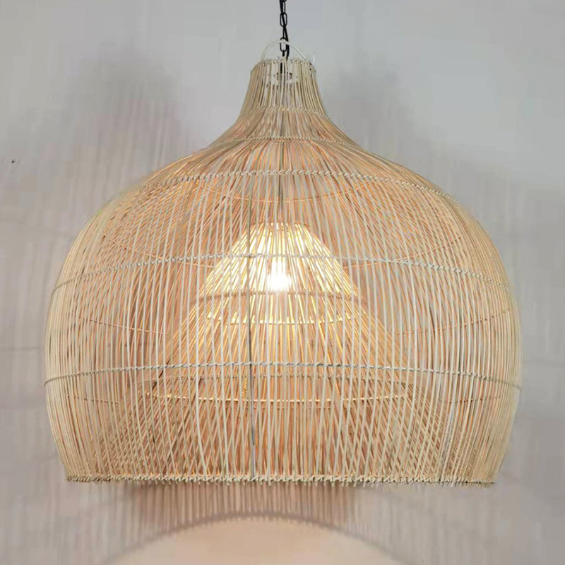 Boho Wicker Handwoven Rattan Pendant Lights Over Island