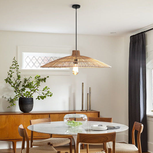 Triangular Wicker Pendant Lamp Hand Woven Hanging Lighting