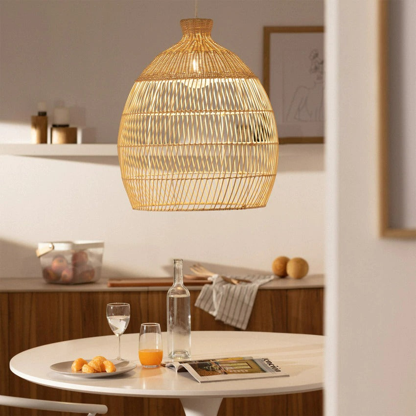 Handmade Woven Rattan Pendant Light Over Island