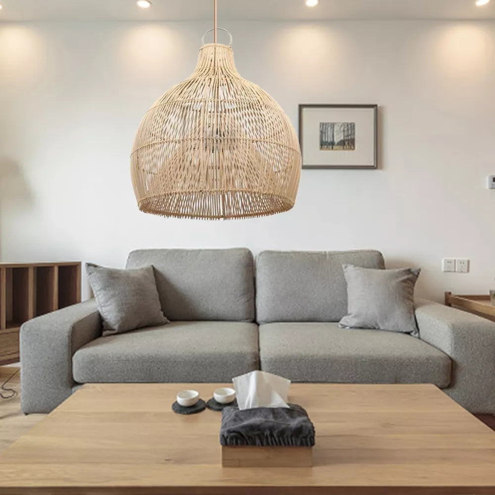 Boho Wicker Handwoven Rattan Pendant Lights Over Island