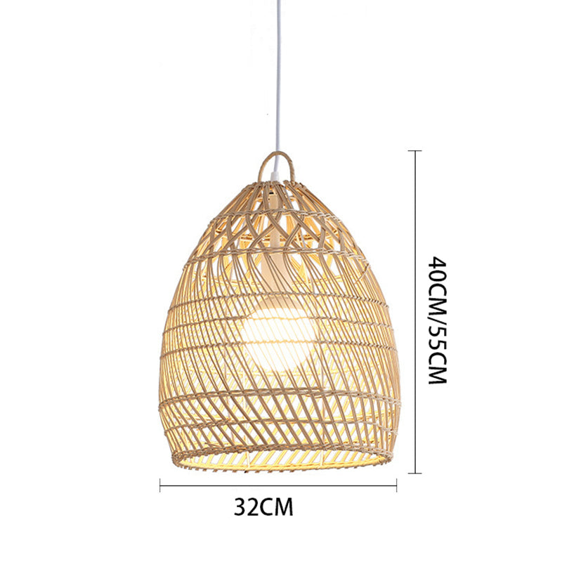 Handmade 1-Light Rattan Cage Basket Pendant Light Wicker Lampshade