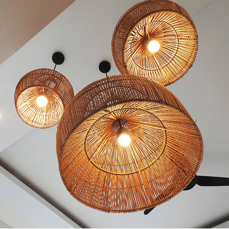 Boho Wicker Handwoven Rattan Pendant Lights Over Island