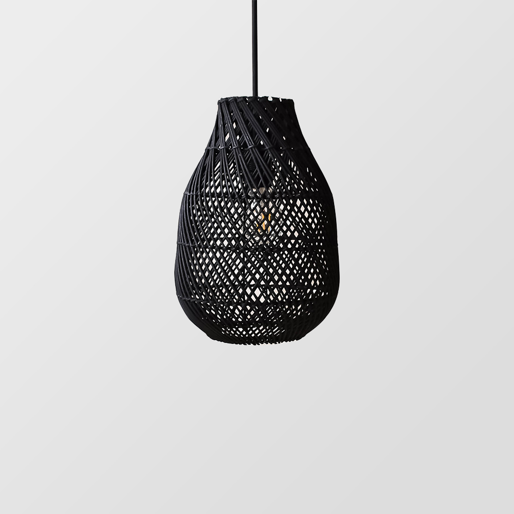 Classic Black Handmade Rattan Farmhouse Pendant Light