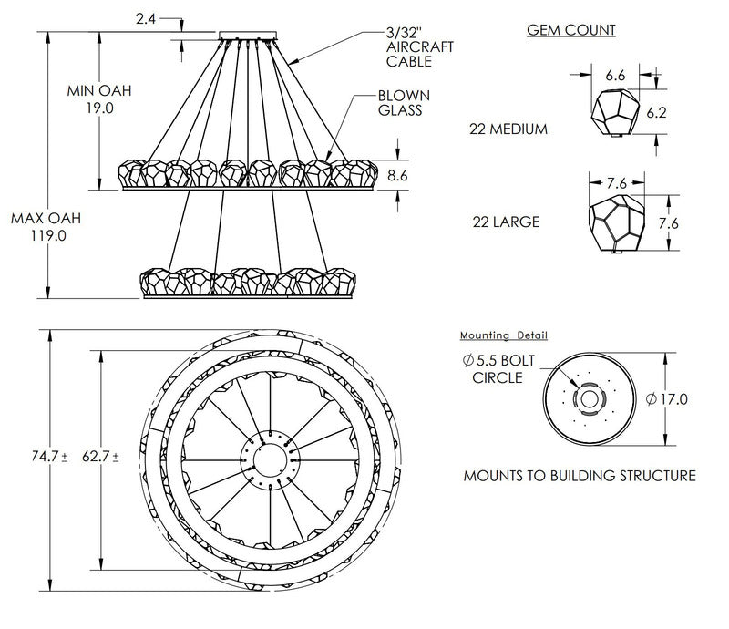 Gem Ring Two Tier Chandelier