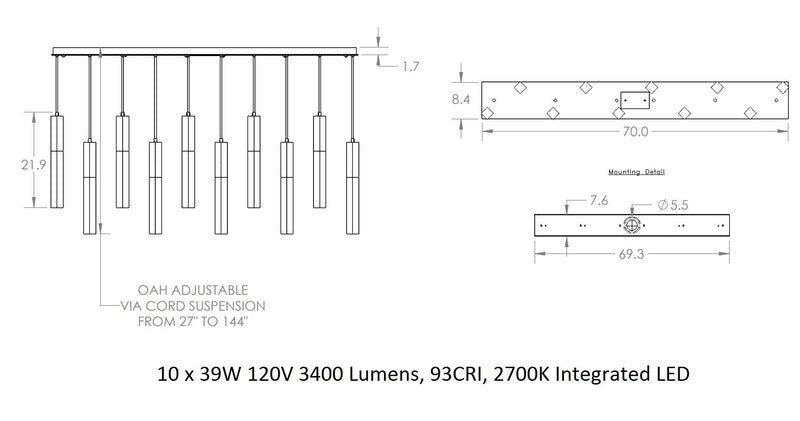 Glacier Linear Multi-Light Pendant Light