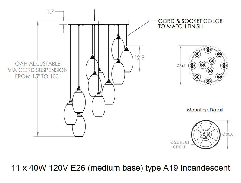 Ellisse Round Multi-Light Pendant Light