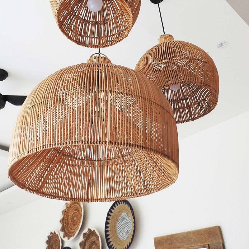 Boho Wicker Handwoven Rattan Pendant Lights Over Island