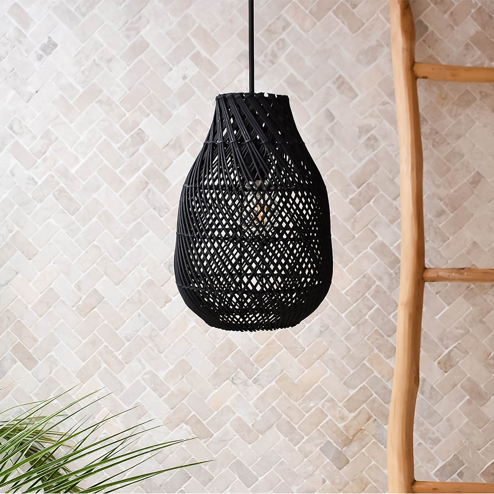 Classic Black Handmade Rattan Farmhouse Pendant Light