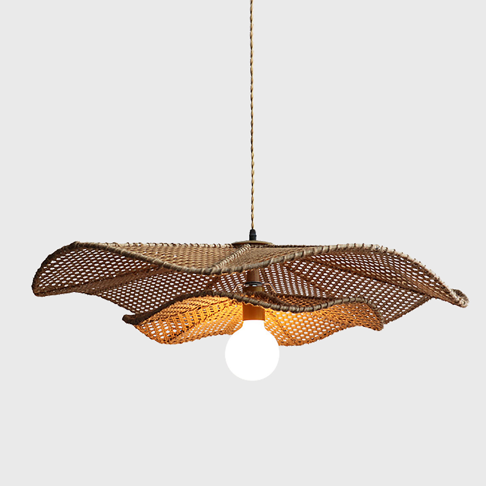 Retro Boho Lotus Leaf Shape Rattan Pendant Light