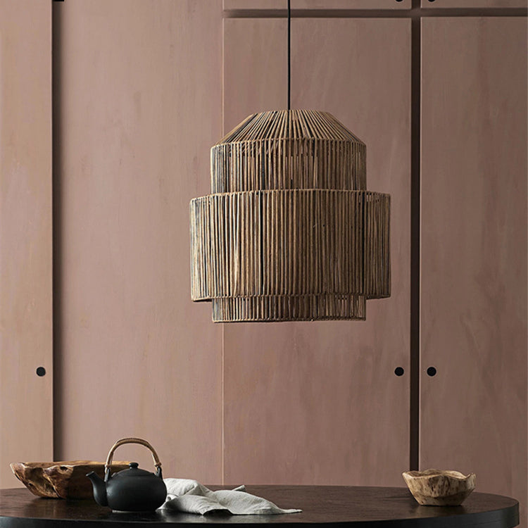 Handwoven Rattan Chandelier Retro Pendant Lighting
