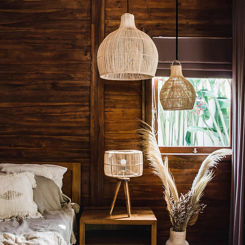 Boho Wicker Handwoven Rattan Pendant Lights Over Island