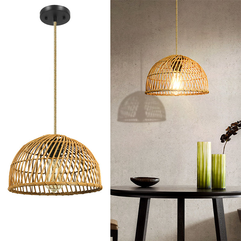 Hand-Woven Rattan Basket Pendant Light