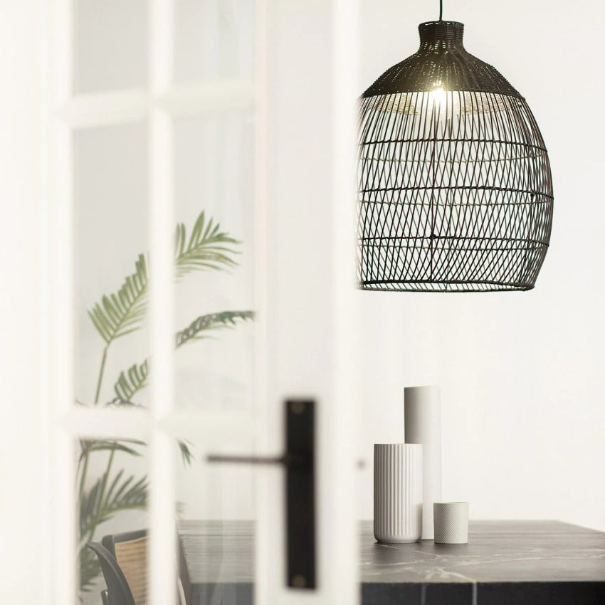 Handmade Woven Rattan Pendant Light Over Island