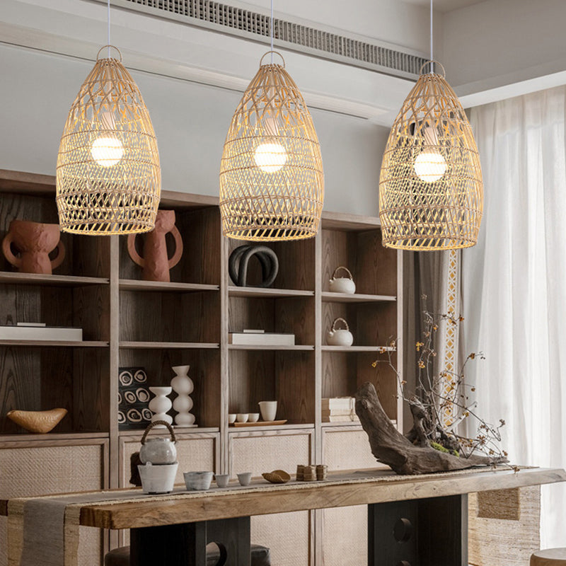 Handmade 1-Light Rattan Cage Basket Pendant Light Wicker Lampshade