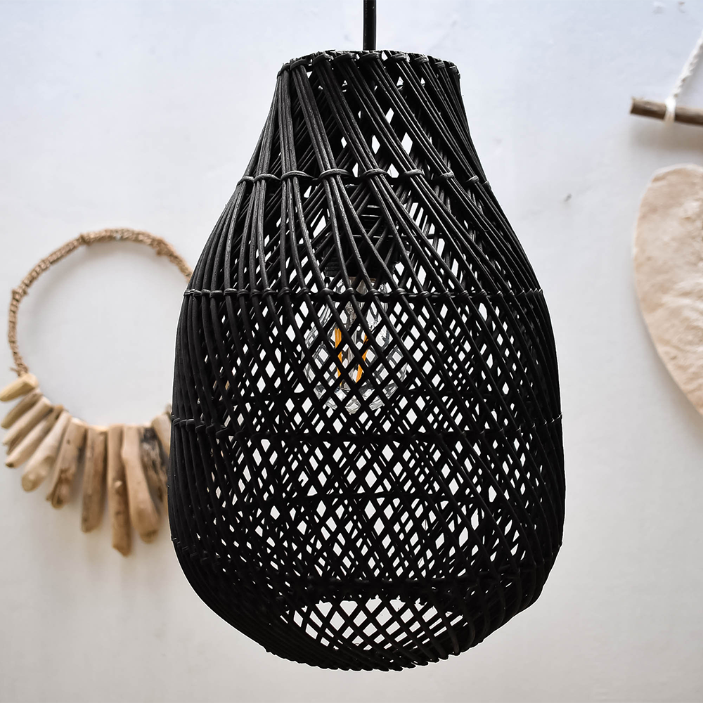 Classic Black Handmade Rattan Farmhouse Pendant Light