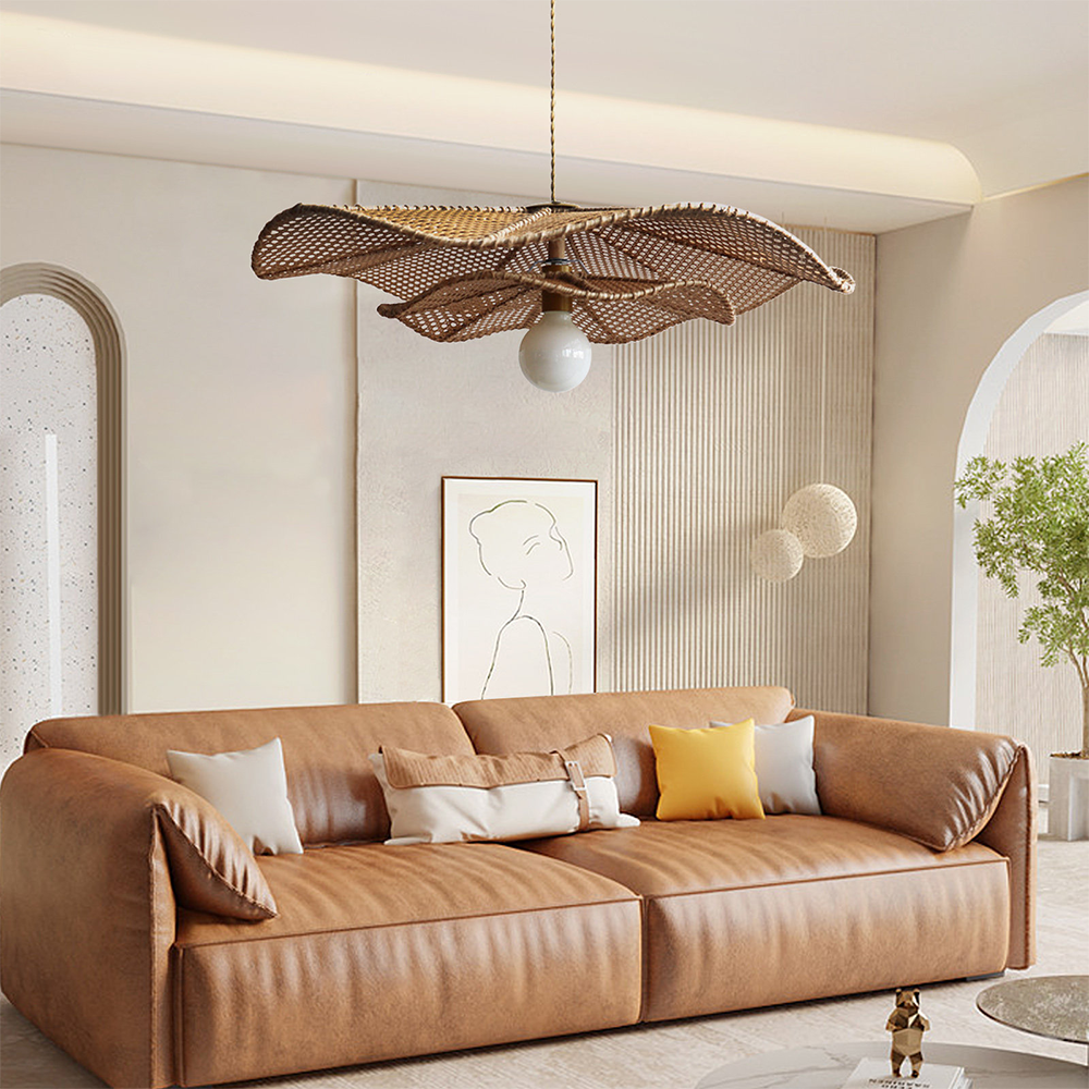 Retro Boho Lotus Leaf Shape Rattan Pendant Light