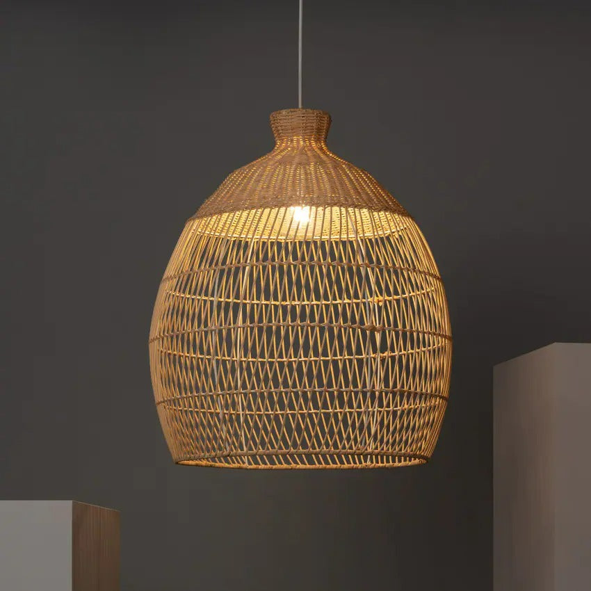 Handmade Woven Rattan Pendant Light Over Island