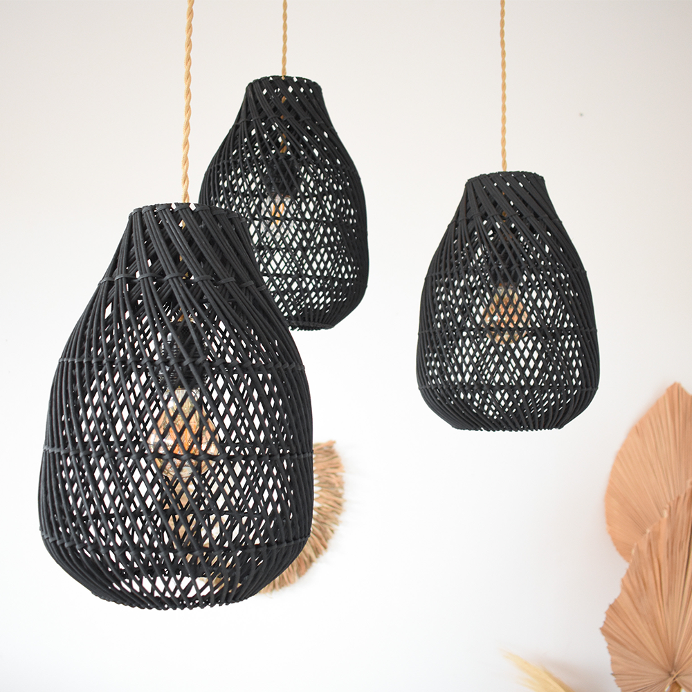 Classic Black Handmade Rattan Farmhouse Pendant Light