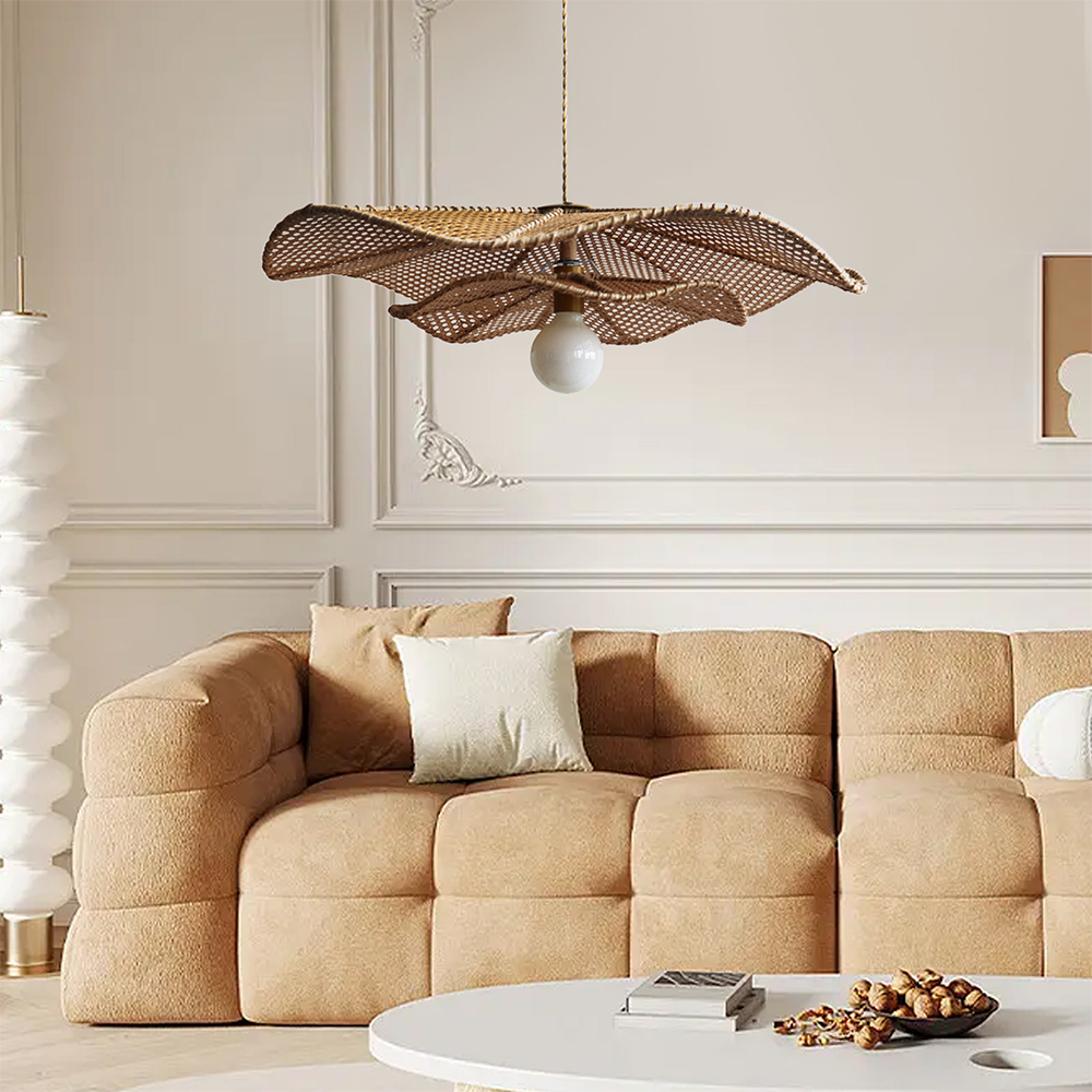 Retro Boho Lotus Leaf Shape Rattan Pendant Light