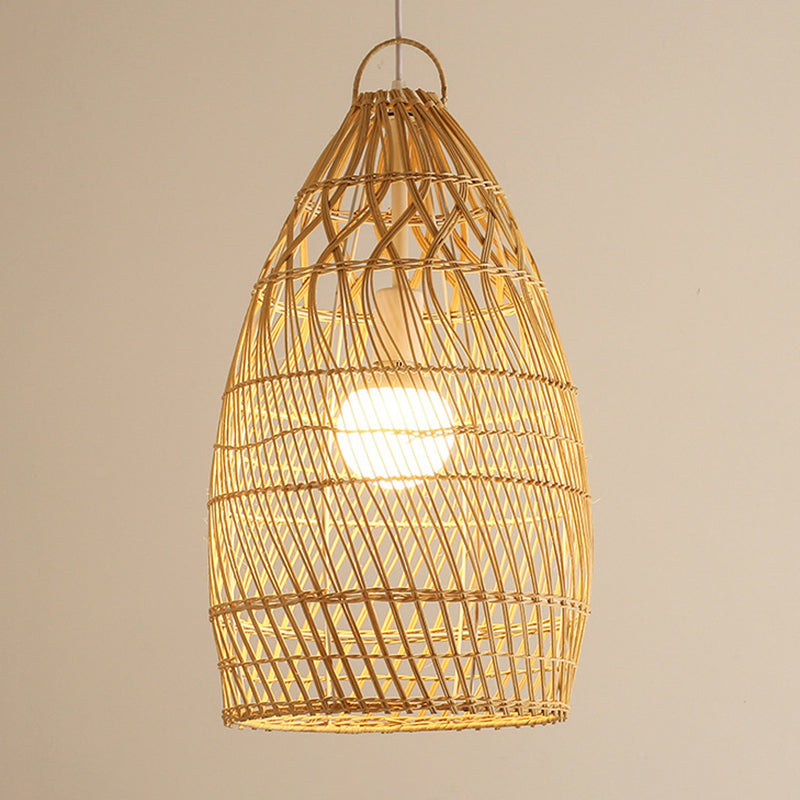 Handmade 1-Light Rattan Cage Basket Pendant Light Wicker Lampshade
