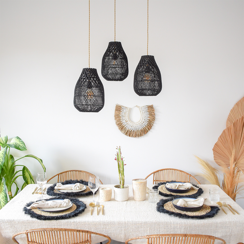 Classic Black Handmade Rattan Farmhouse Pendant Light