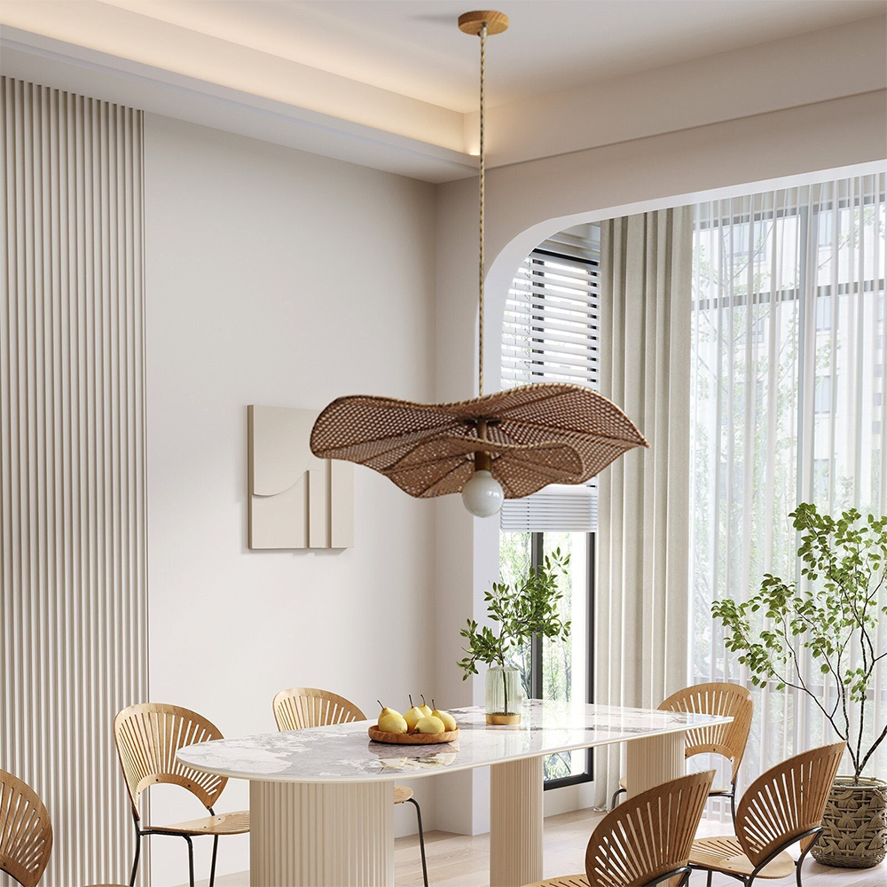 Retro Boho Lotus Leaf Shape Rattan Pendant Light