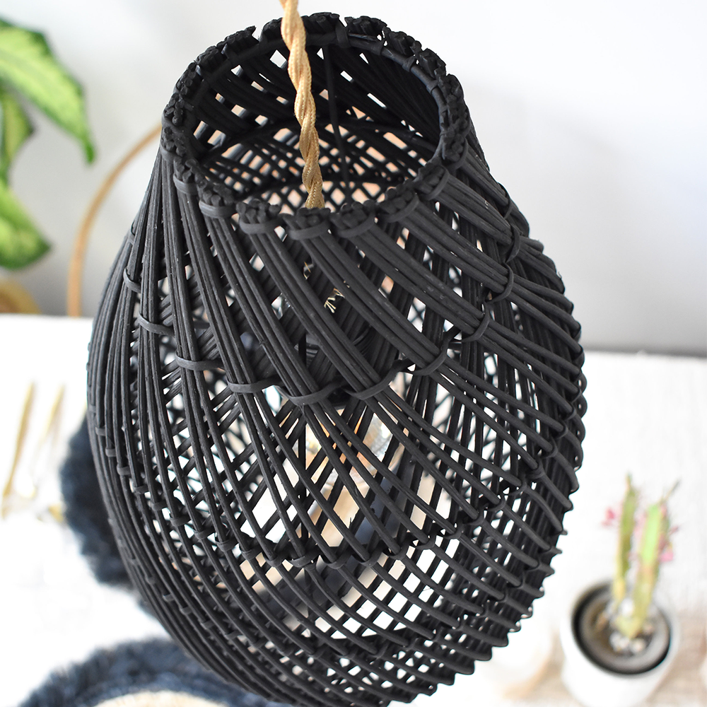 Classic Black Handmade Rattan Farmhouse Pendant Light