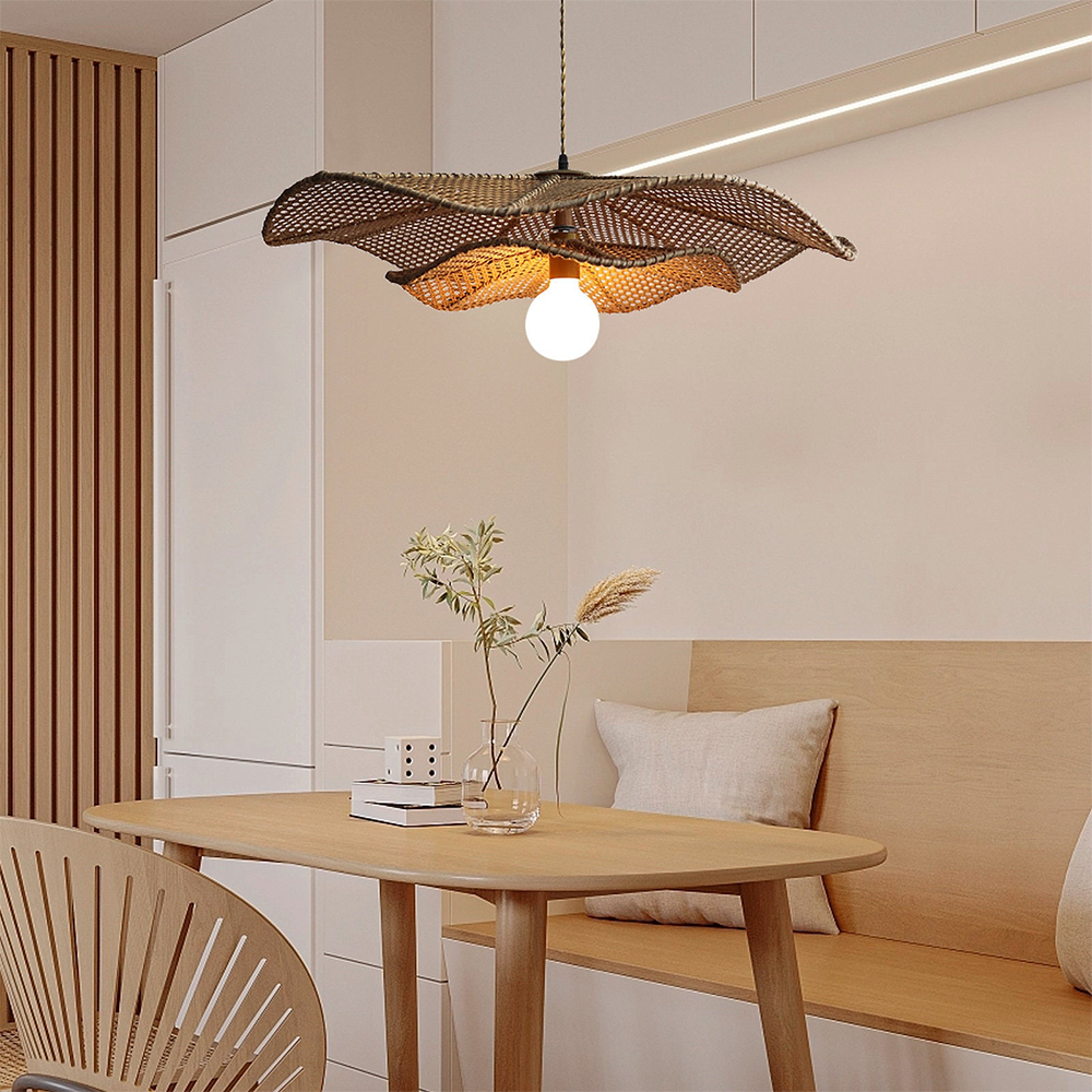 Retro Boho Lotus Leaf Shape Rattan Pendant Light