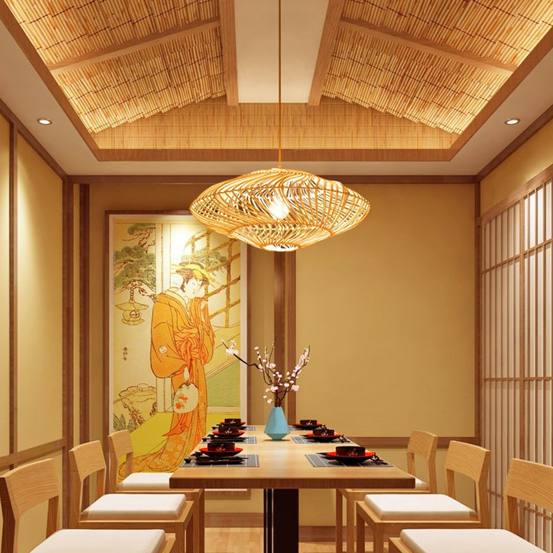 Rattan Creative Wicker Flying Saucer Woven Pendant Light