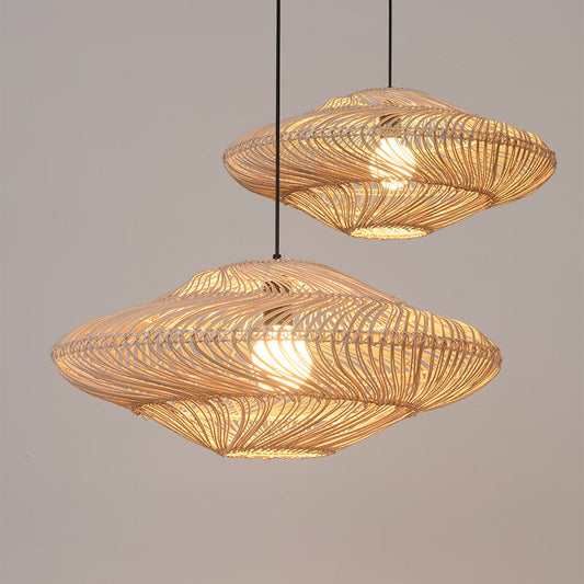 Rattan Creative Wicker Flying Saucer Woven Pendant Light