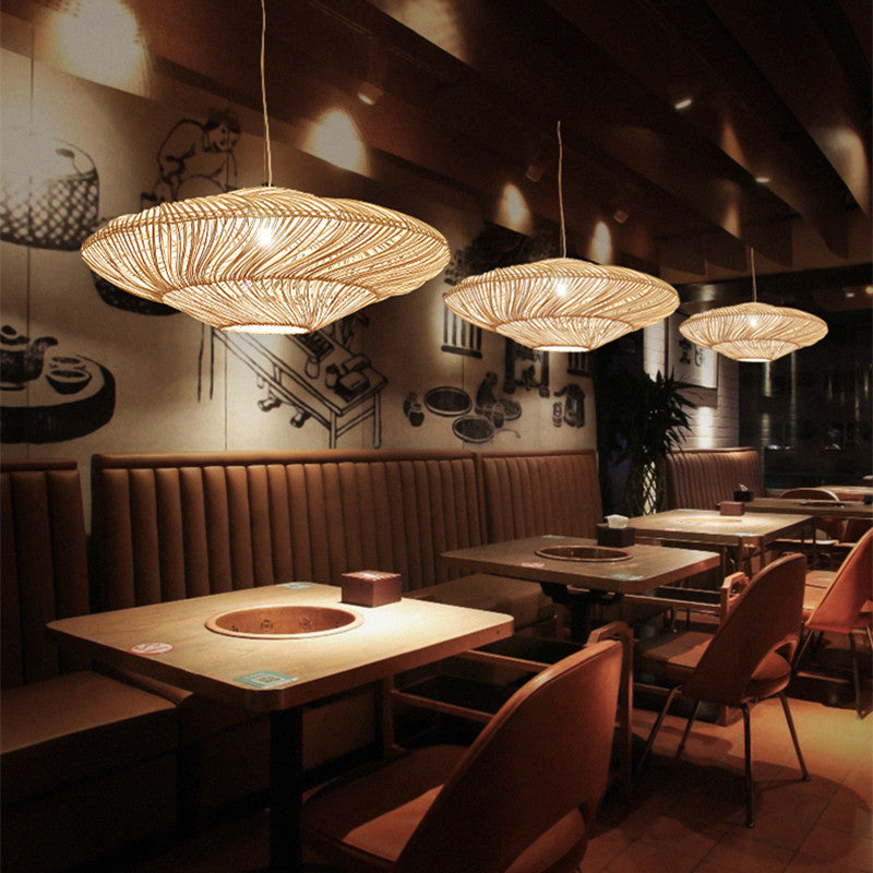 Rattan Creative Wicker Flying Saucer Woven Pendant Light
