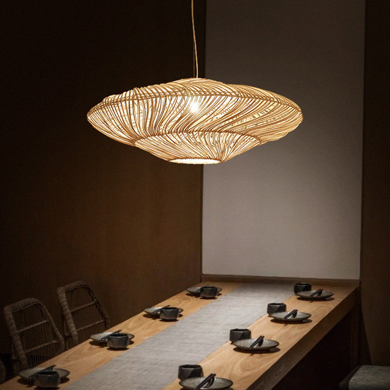 Rattan Creative Wicker Flying Saucer Woven Pendant Light
