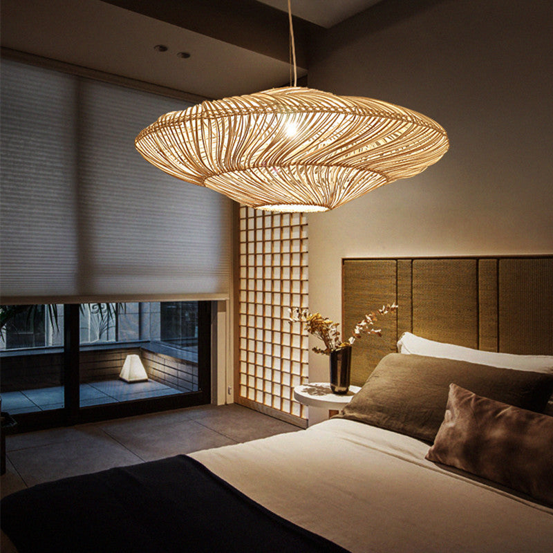 Rattan Creative Wicker Flying Saucer Woven Pendant Light