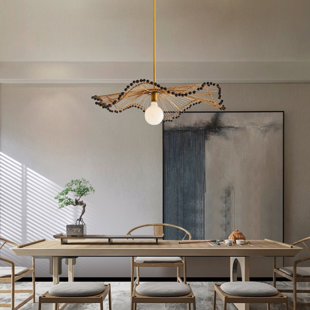 Modern Hand-Woven Rattan Pendant Light For Kitchen Island