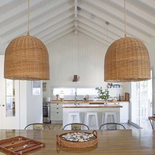 Woven Basket Rattan Pendant Light For Kitchen Island