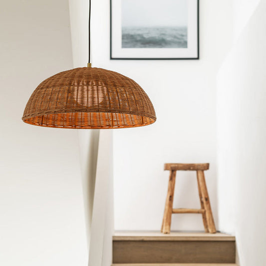 Simple Rattan Dome Pendant Light Wicker Hanging Lampshade
