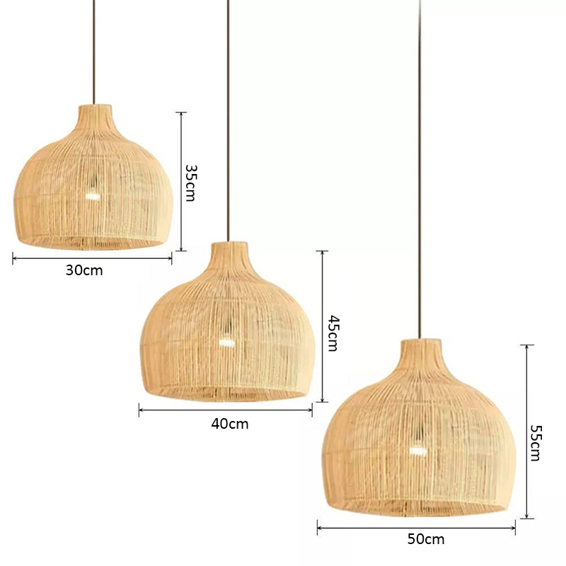 Boho Wicker Handwoven Rattan Pendant Lights Over Island