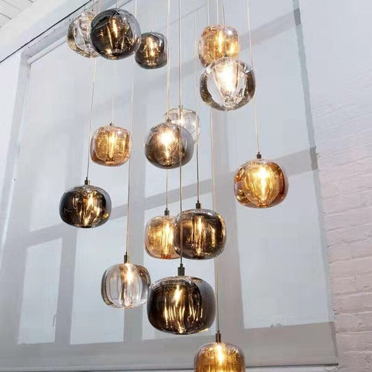 Amber/Smoky Grey/Clear Crystal Staircase Hanging Lamp For Stairwell