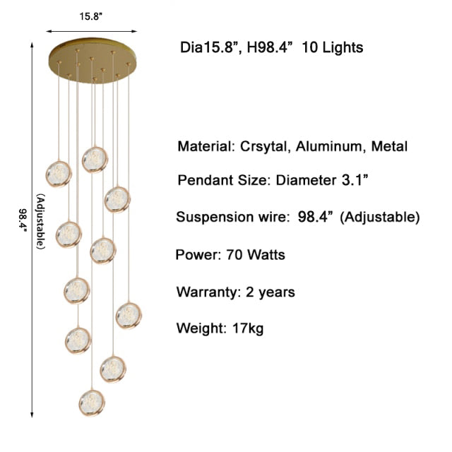 Hanging crystal light fixture for staircase, living room, lobby , stairwell